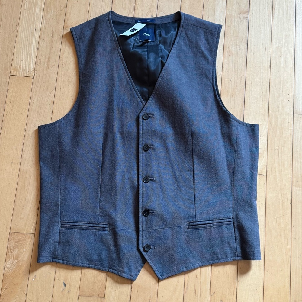 Charcoal Gray The Gap men’s vest large NEW w/ TAG button up cotton spandex